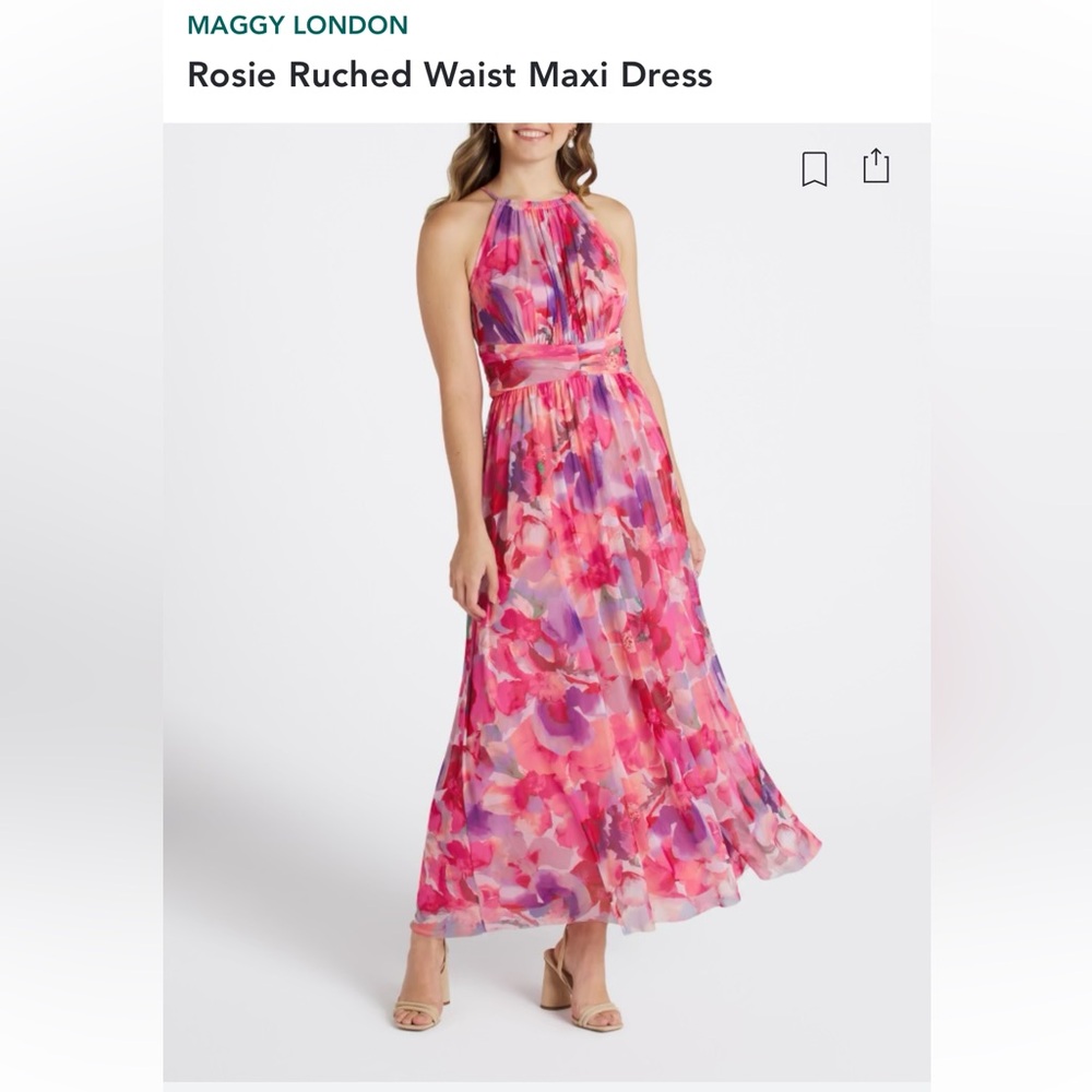 Maggy London - Rosie ruched waist maxi dress - size 10 - multi color floral NWT